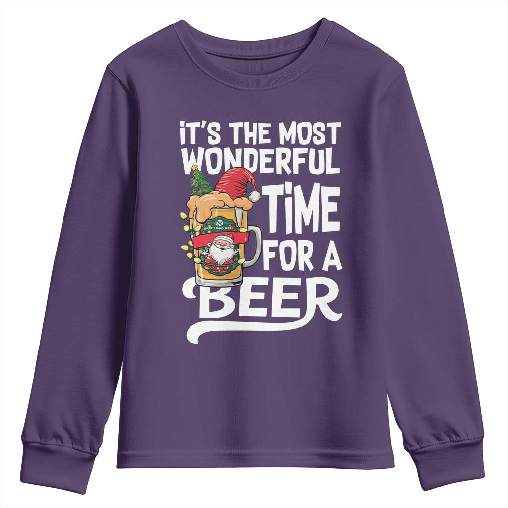 Funny Christmas Drinking Youth Sweatshirt It is The Most Wonderful Time For A Beer TS12 Purple Print Your Wear