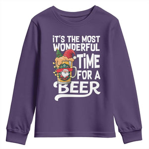 Funny Christmas Drinking Youth Sweatshirt It is The Most Wonderful Time For A Beer TS12 Purple Print Your Wear