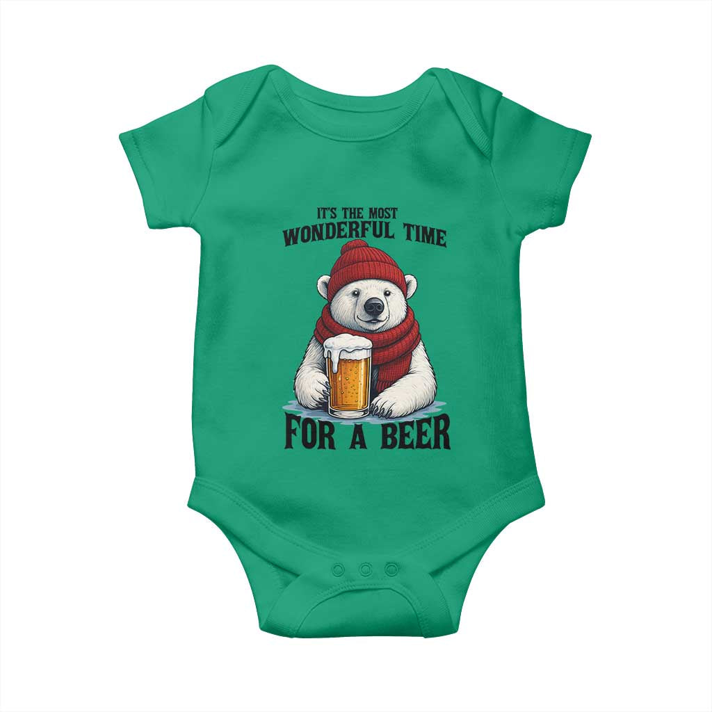 It is The Most Wonderful Time For A Beer Baby Onesie Funny Polar Bear Drinking Beer TS12 Irish Green Print Your Wear