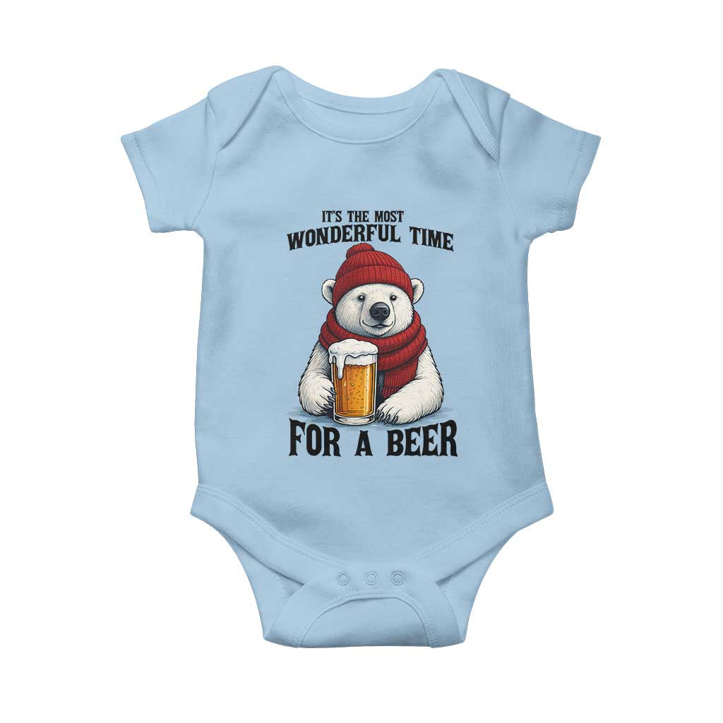 It is The Most Wonderful Time For A Beer Baby Onesie Funny Polar Bear Drinking Beer TS12 Light Blue Print Your Wear