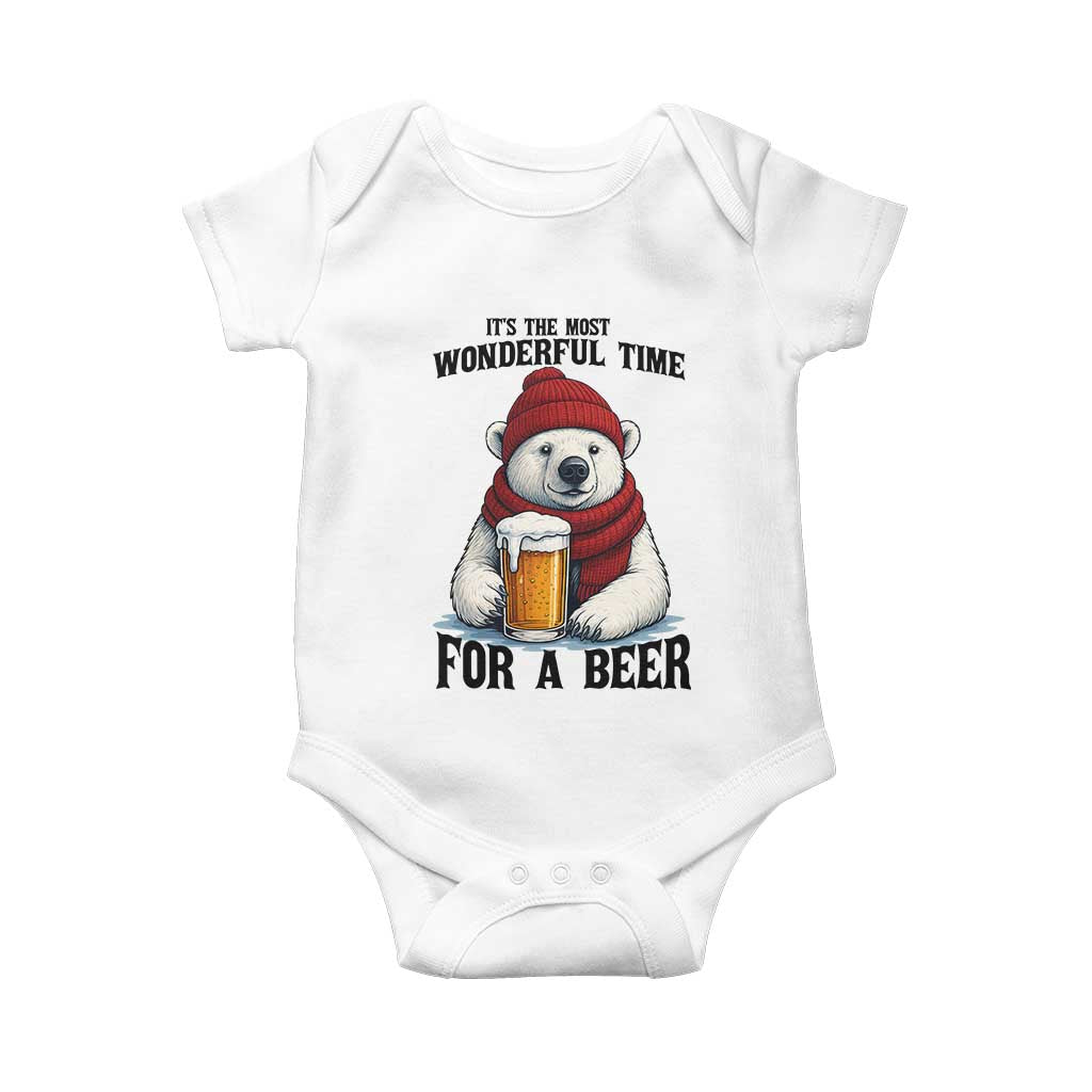 It is The Most Wonderful Time For A Beer Baby Onesie Funny Polar Bear Drinking Beer TS12 White Print Your Wear