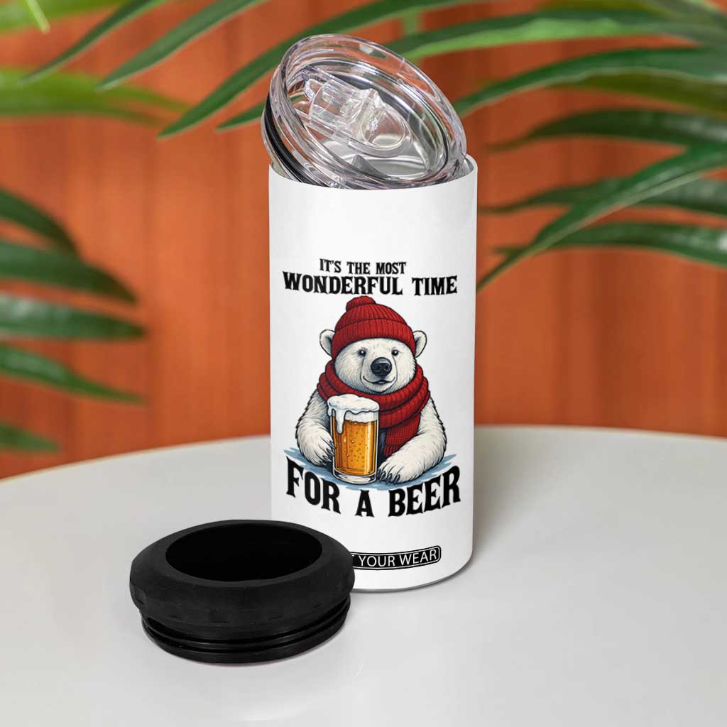 It is The Most Wonderful Time For A Beer 4 in 1 Can Cooler Tumbler Funny Polar Bear Drinking Beer TS12 Print Your Wear