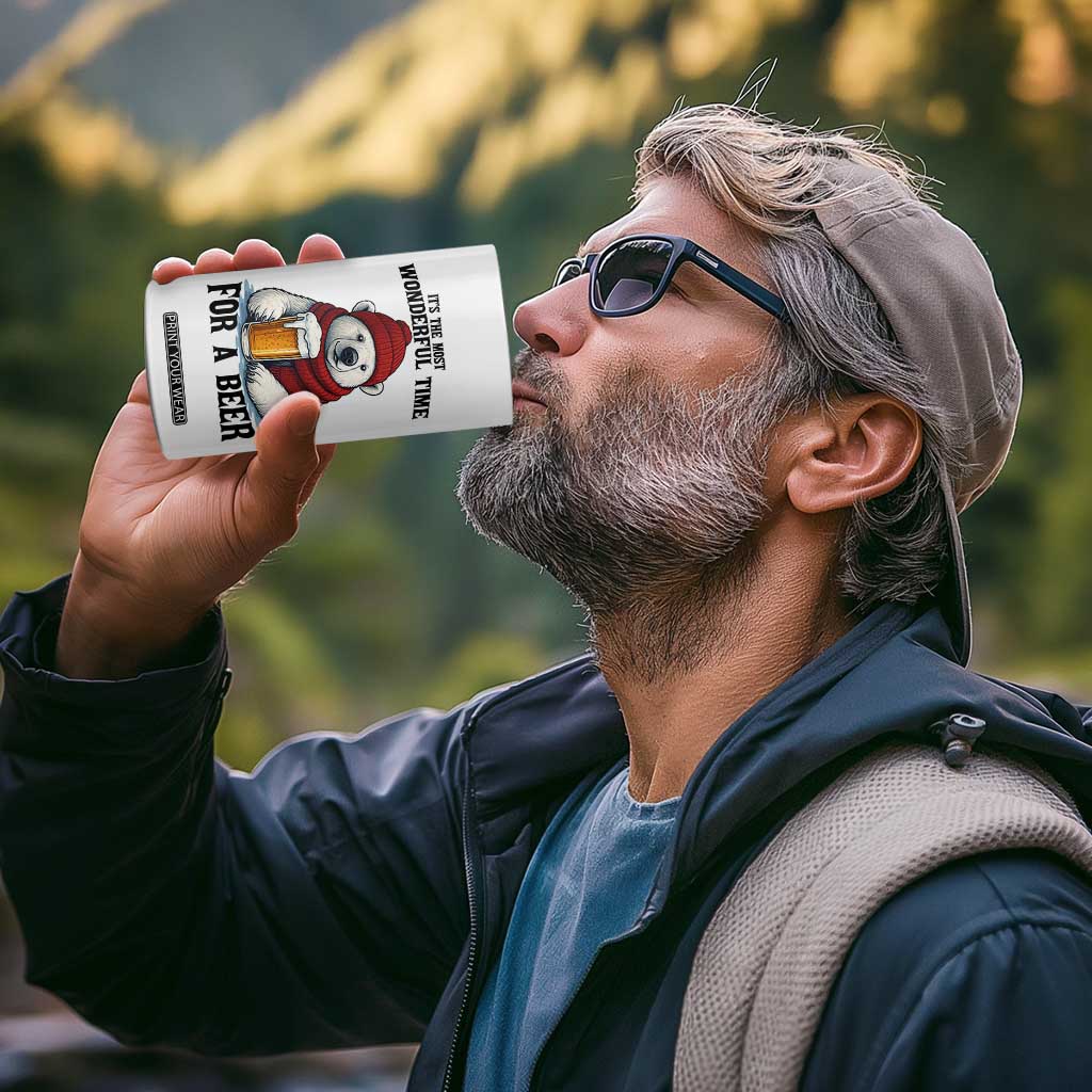 It is The Most Wonderful Time For A Beer 4 in 1 Can Cooler Tumbler Funny Polar Bear Drinking Beer TS12 Print Your Wear