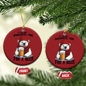 It is The Most Wonderful Time For A Beer Christmas Ornament Funny Polar Bear Drinking Beer TS12 Circle Red Print Your Wear