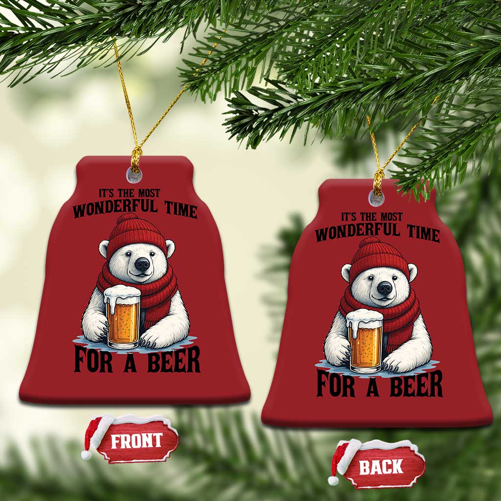 It is The Most Wonderful Time For A Beer Christmas Ornament Funny Polar Bear Drinking Beer TS12 Bell Flake Red Print Your Wear