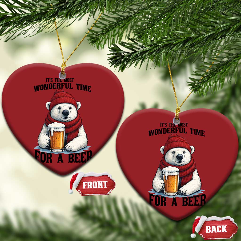 It is The Most Wonderful Time For A Beer Christmas Ornament Funny Polar Bear Drinking Beer TS12 Heart Red Print Your Wear