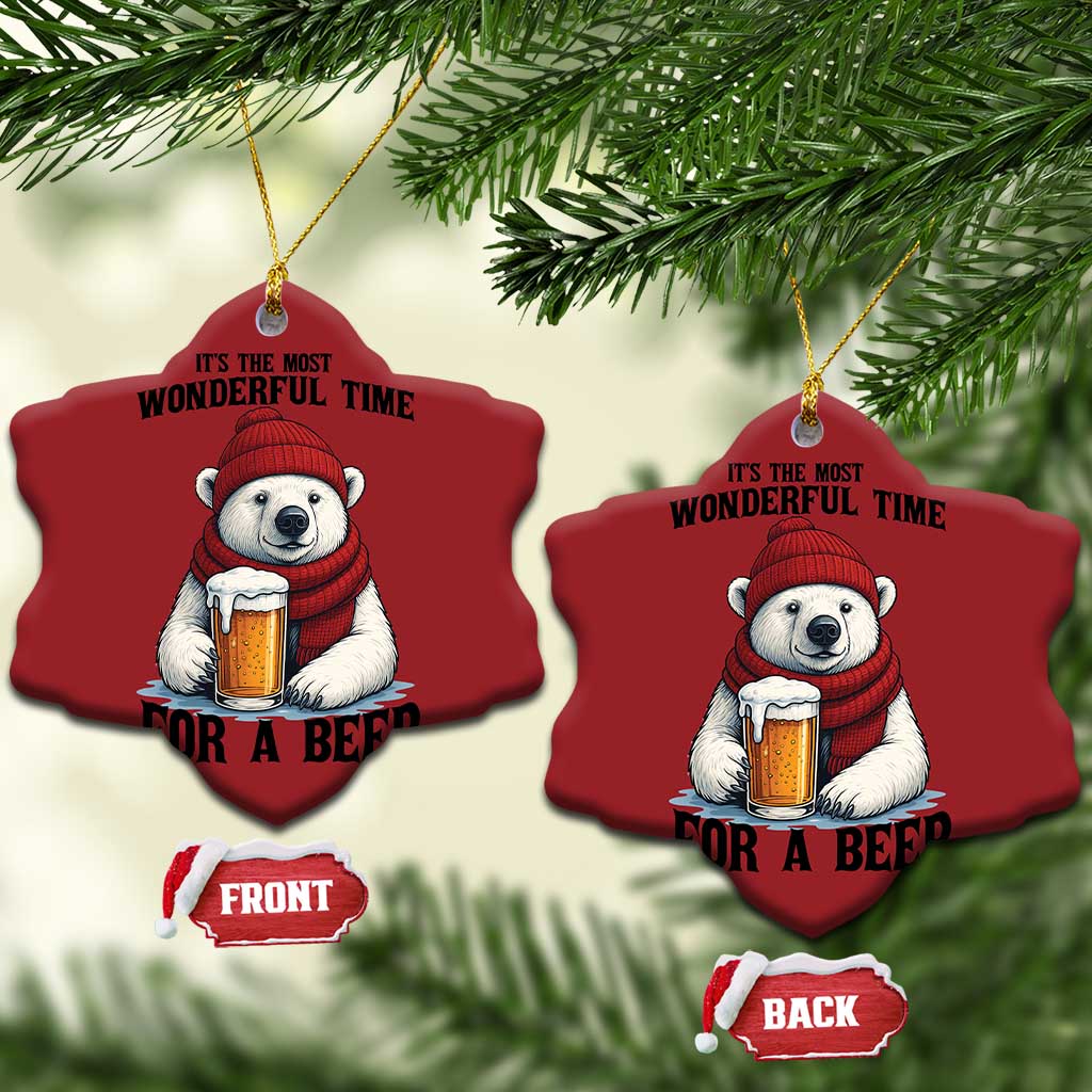 It is The Most Wonderful Time For A Beer Christmas Ornament Funny Polar Bear Drinking Beer TS12 Snow Flake Red Print Your Wear