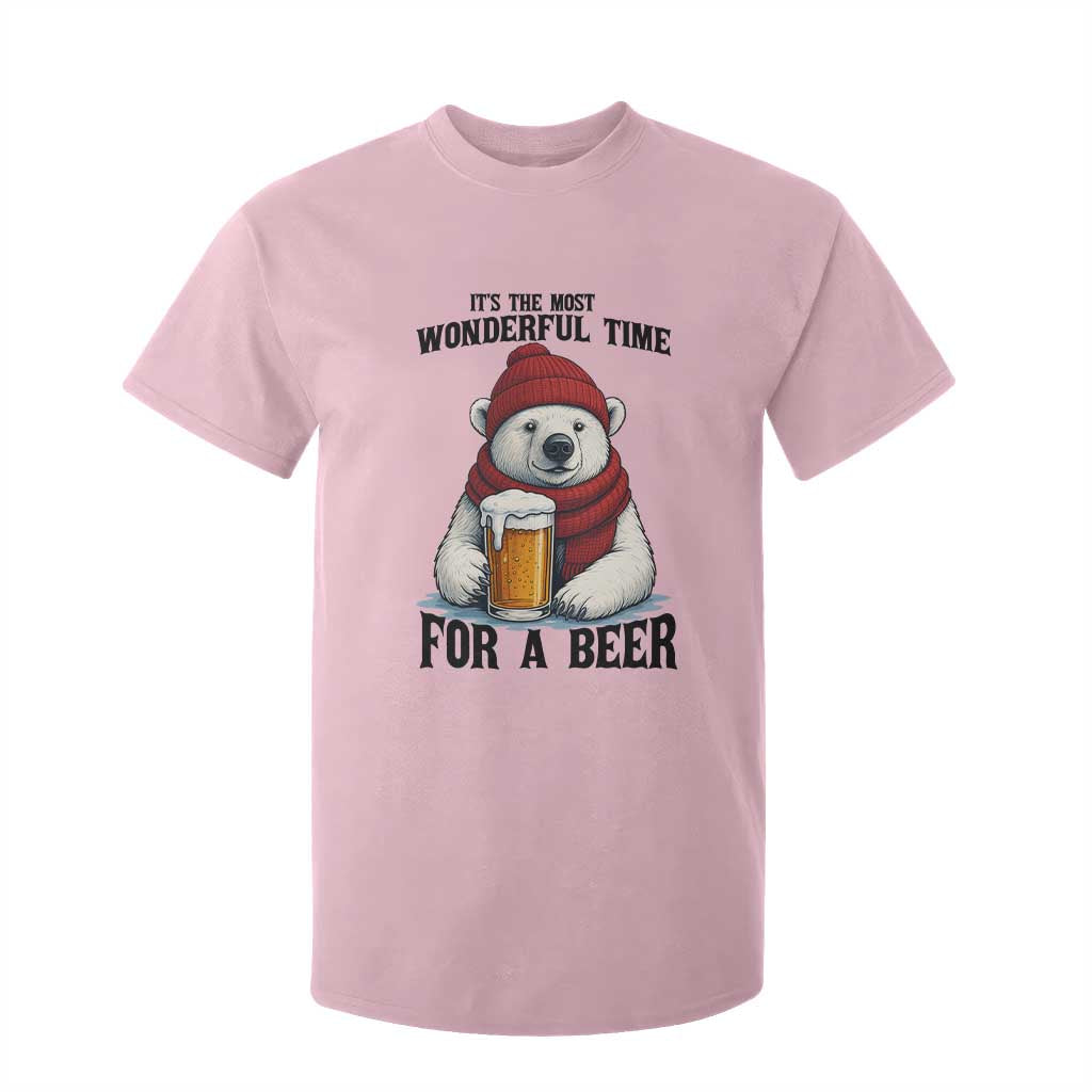 It is The Most Wonderful Time For A Beer T Shirt For Kid Funny Polar Bear Drinking Beer TS12 Light Pink Print Your Wear