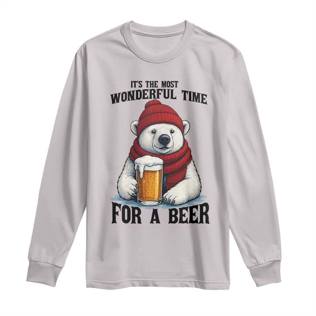 It is The Most Wonderful Time For A Beer Long Sleeve Shirt Funny Polar Bear Drinking Beer TS12 Ice Gray Print Your Wear