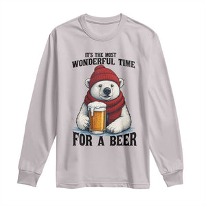 It is The Most Wonderful Time For A Beer Long Sleeve Shirt Funny Polar Bear Drinking Beer TS12 Ice Gray Print Your Wear