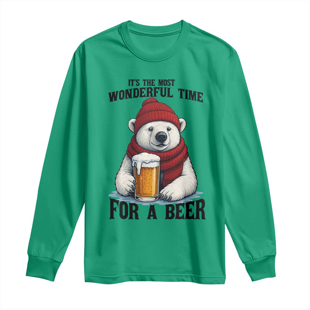 It is The Most Wonderful Time For A Beer Long Sleeve Shirt Funny Polar Bear Drinking Beer TS12 Irish Green Print Your Wear