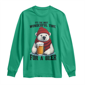 It is The Most Wonderful Time For A Beer Long Sleeve Shirt Funny Polar Bear Drinking Beer TS12 Irish Green Print Your Wear