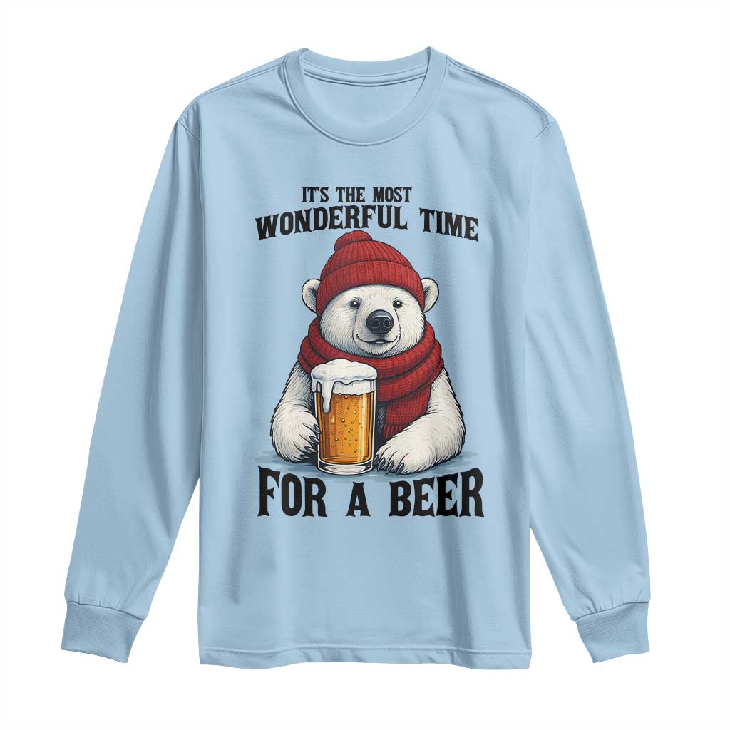 It is The Most Wonderful Time For A Beer Long Sleeve Shirt Funny Polar Bear Drinking Beer TS12 Light Blue Print Your Wear