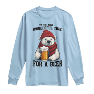 It is The Most Wonderful Time For A Beer Long Sleeve Shirt Funny Polar Bear Drinking Beer TS12 Light Blue Print Your Wear