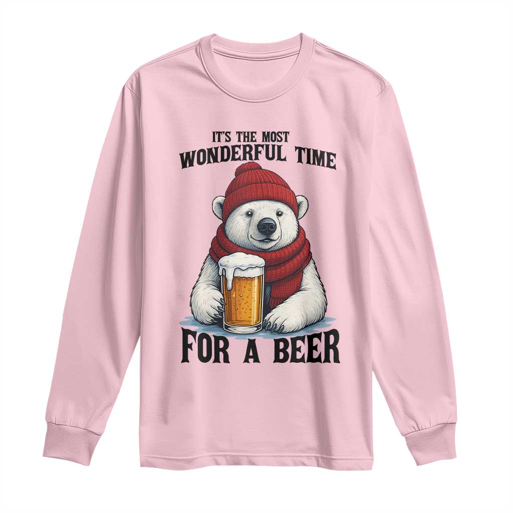 It is The Most Wonderful Time For A Beer Long Sleeve Shirt Funny Polar Bear Drinking Beer TS12 Light Pink Print Your Wear