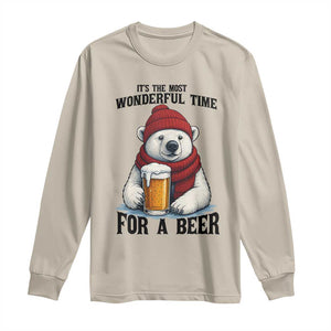 It is The Most Wonderful Time For A Beer Long Sleeve Shirt Funny Polar Bear Drinking Beer TS12 Sand Print Your Wear