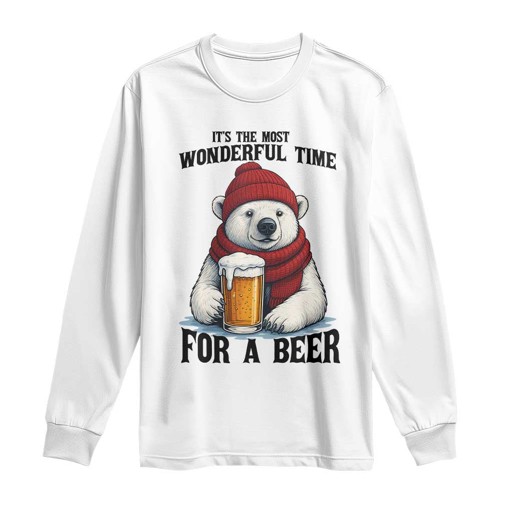 It is The Most Wonderful Time For A Beer Long Sleeve Shirt Funny Polar Bear Drinking Beer TS12 White Print Your Wear