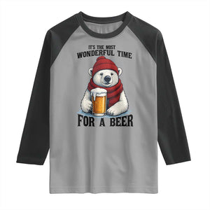 It is The Most Wonderful Time For A Beer Raglan Shirt Funny Polar Bear Drinking Beer TS12 Sport Gray Black Print Your Wear