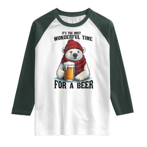 It is The Most Wonderful Time For A Beer Raglan Shirt Funny Polar Bear Drinking Beer TS12 White Dark Forest Green Print Your Wear