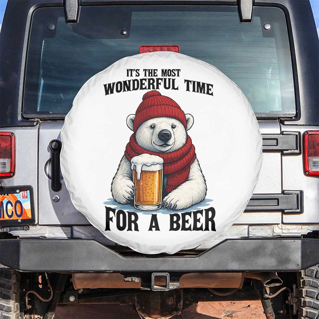 It is The Most Wonderful Time For A Beer Spare Tire Cover Funny Polar Bear Drinking Beer TS12 No hole White Print Your Wear