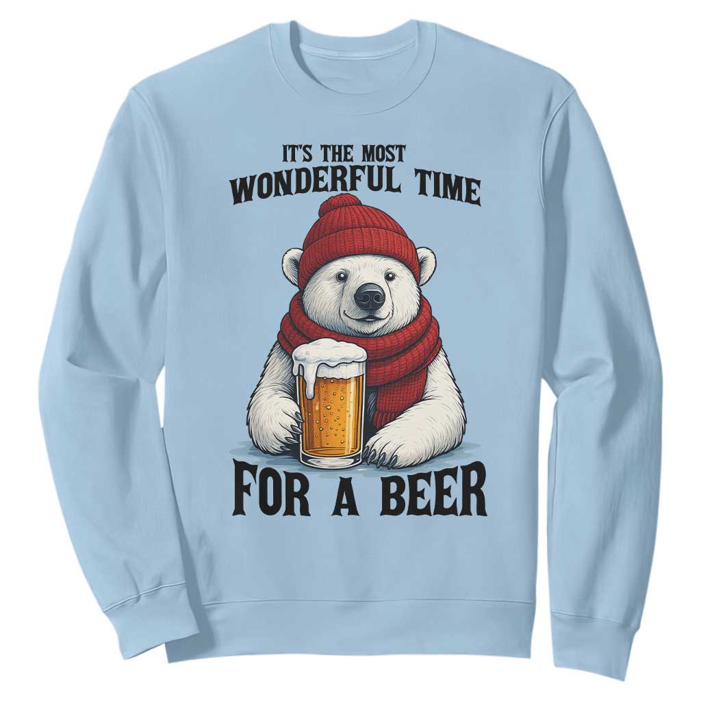 It is The Most Wonderful Time For A Beer Sweatshirt Funny Polar Bear Drinking Beer TS12 Light Blue Print Your Wear