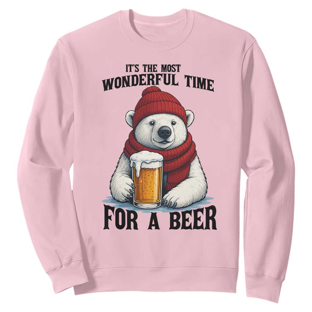 It is The Most Wonderful Time For A Beer Sweatshirt Funny Polar Bear Drinking Beer TS12 Light Pink Print Your Wear