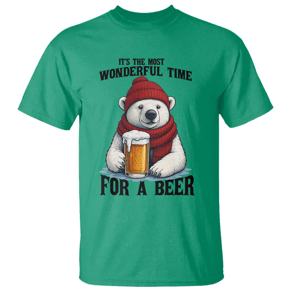 It is The Most Wonderful Time For A Beer T Shirt Funny Polar Bear Drinking Beer TS12 Irish Green Print Your Wear
