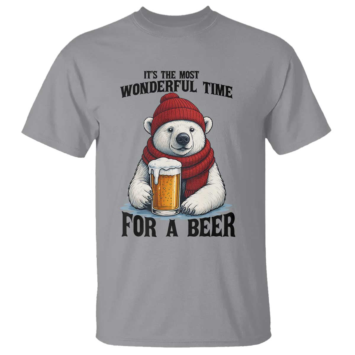 It is The Most Wonderful Time For A Beer T Shirt Funny Polar Bear Drinking Beer TS12 Sport Gray Print Your Wear