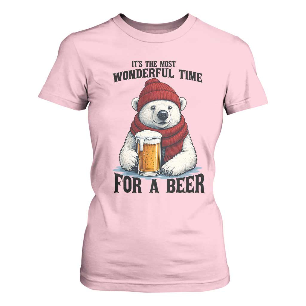 It is The Most Wonderful Time For A Beer T Shirt For Women Funny Polar Bear Drinking Beer TS12 Light Pink Print Your Wear