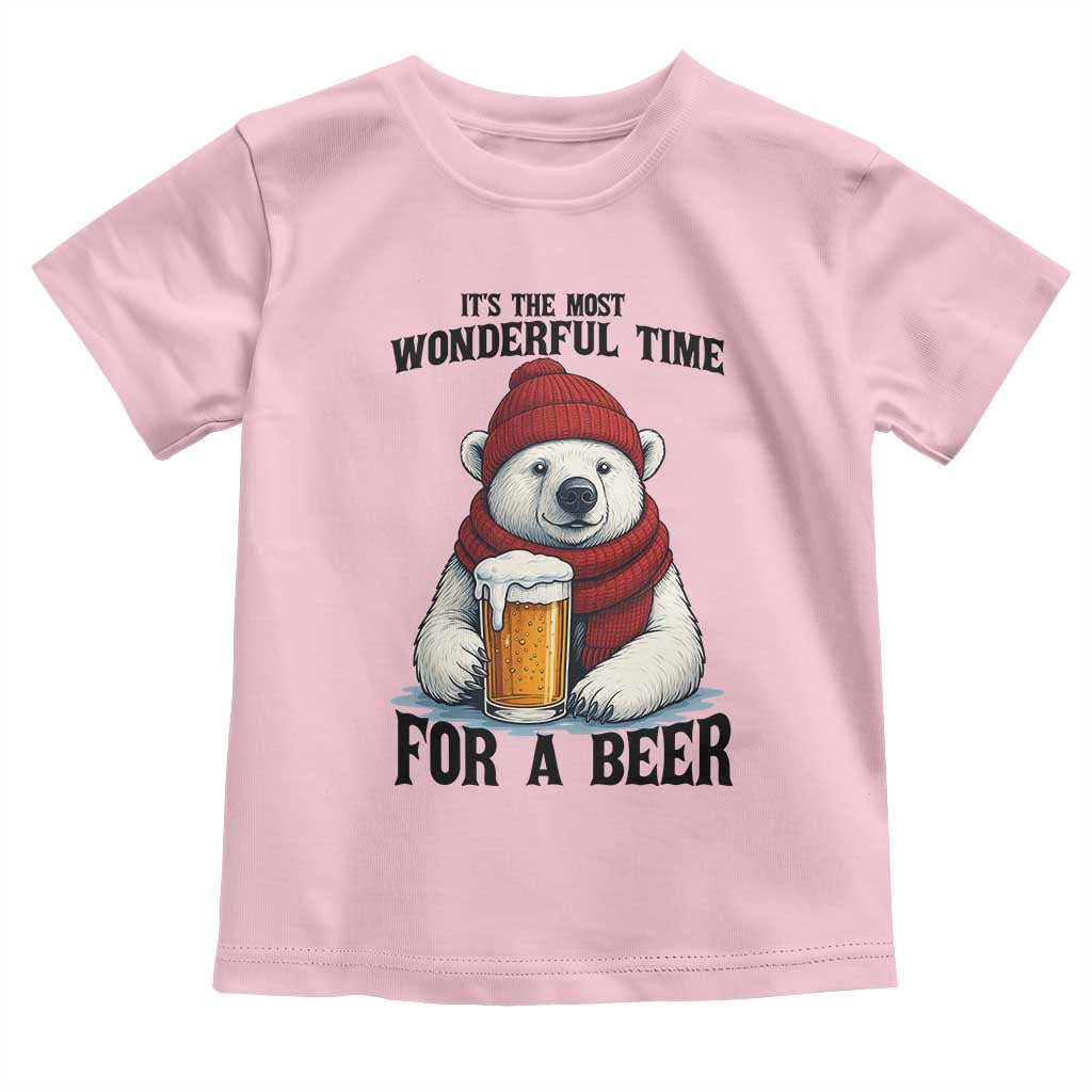 It is The Most Wonderful Time For A Beer Toddler T Shirt Funny Polar Bear Drinking Beer TS12 Light Pink Print Your Wear