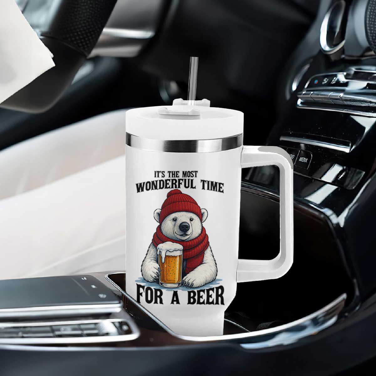 It is The Most Wonderful Time For A Beer Tumbler With Handle Funny Polar Bear Drinking Beer TS12 Print Your Wear