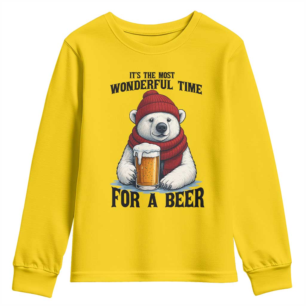 It is The Most Wonderful Time For A Beer Youth Sweatshirt Funny Polar Bear Drinking Beer TS12 Daisy Print Your Wear