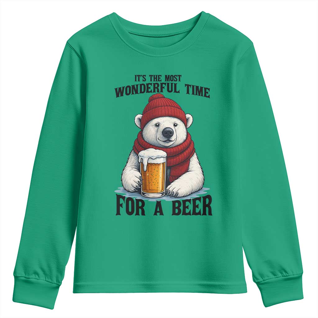 It is The Most Wonderful Time For A Beer Youth Sweatshirt Funny Polar Bear Drinking Beer TS12 Irish Green Print Your Wear