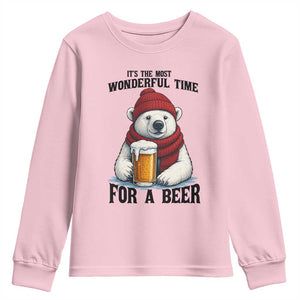 It is The Most Wonderful Time For A Beer Youth Sweatshirt Funny Polar Bear Drinking Beer TS12 Light Pink Print Your Wear