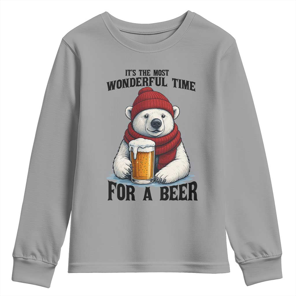 It is The Most Wonderful Time For A Beer Youth Sweatshirt Funny Polar Bear Drinking Beer TS12 Sport Gray Print Your Wear