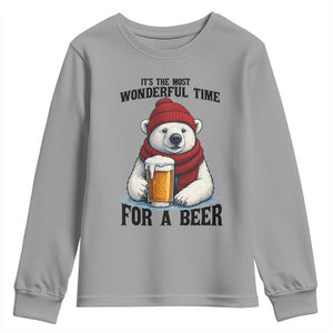 It is The Most Wonderful Time For A Beer Youth Sweatshirt Funny Polar Bear Drinking Beer TS12 Sport Gray Print Your Wear
