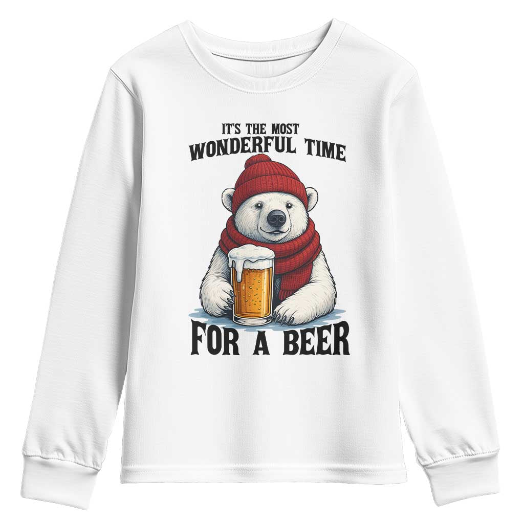 It is The Most Wonderful Time For A Beer Youth Sweatshirt Funny Polar Bear Drinking Beer TS12 White Print Your Wear