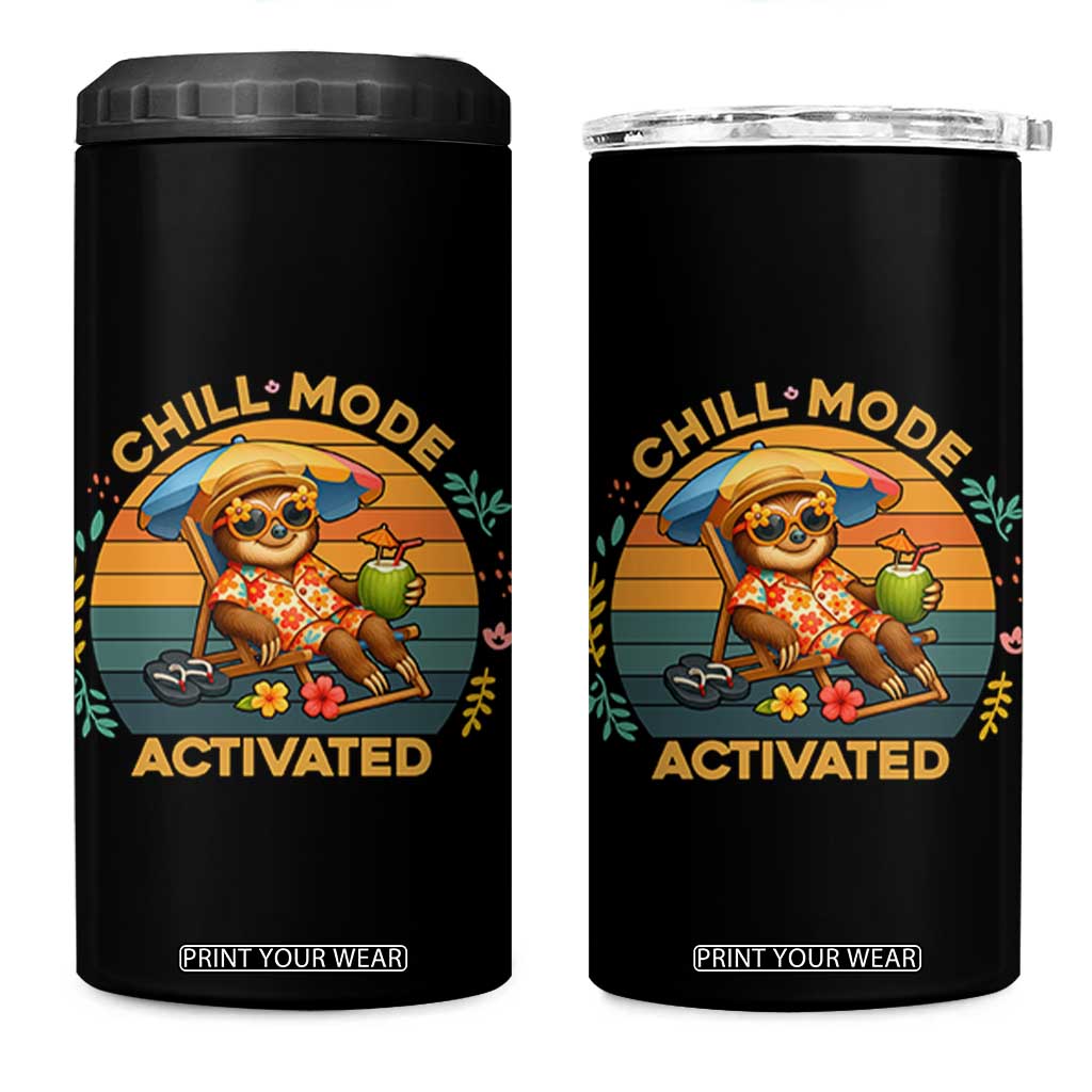 Chill Mode Activated 4 in 1 Can Cooler Tumbler Funny Sloth Summer Beach Vibes TS12 One Size: 16 oz Black Print Your Wear