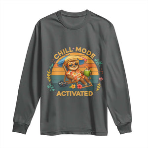 Chill Mode Activated Long Sleeve Shirt Funny Sloth Summer Beach Vibes TS12 Dark Heather Print Your Wear