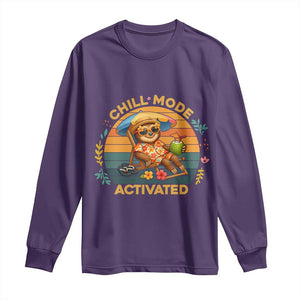 Chill Mode Activated Long Sleeve Shirt Funny Sloth Summer Beach Vibes TS12 Purple Print Your Wear