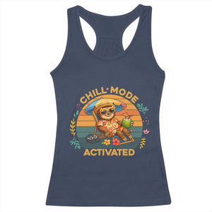 Chill Mode Activated Racerback Tank Top Funny Sloth Summer Beach Vibes TS12 Navy Print Your Wear