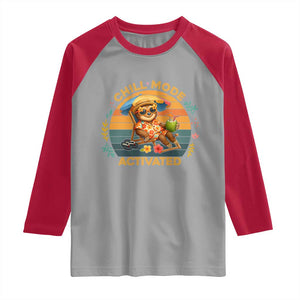 Chill Mode Activated Raglan Shirt Funny Sloth Summer Beach Vibes TS12 Sport Gray Red Print Your Wear
