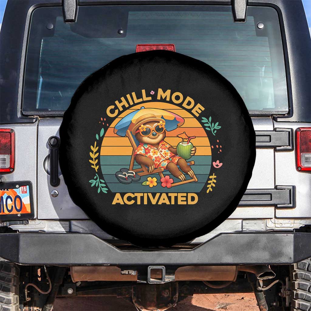Chill Mode Activated Spare Tire Cover Funny Sloth Summer Beach Vibes TS12 No hole Black Print Your Wear