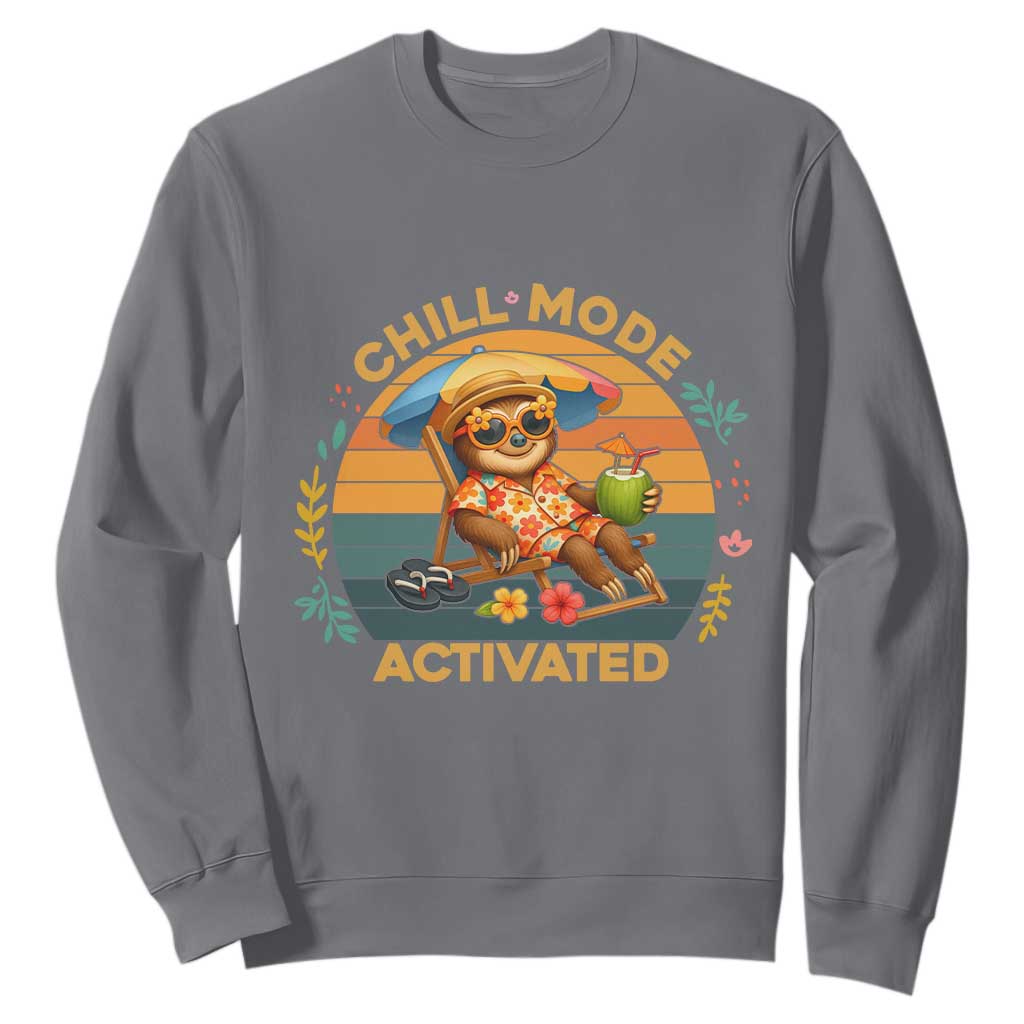 Chill Mode Activated Sweatshirt Funny Sloth Summer Beach Vibes TS12 Charcoal Print Your Wear
