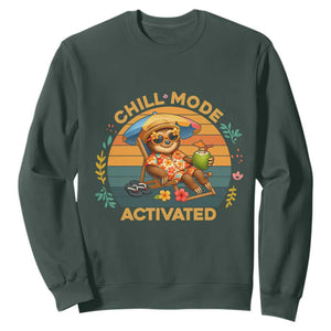 Chill Mode Activated Sweatshirt Funny Sloth Summer Beach Vibes TS12 Dark Forest Green Print Your Wear