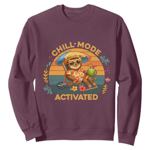 Chill Mode Activated Sweatshirt Funny Sloth Summer Beach Vibes TS12 Maroon Print Your Wear