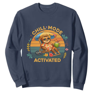Chill Mode Activated Sweatshirt Funny Sloth Summer Beach Vibes TS12 Navy Print Your Wear