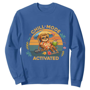 Chill Mode Activated Sweatshirt Funny Sloth Summer Beach Vibes TS12 Royal Blue Print Your Wear