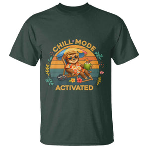 Chill Mode Activated T Shirt Funny Sloth Summer Beach Vibes TS12 Dark Forest Green Print Your Wear