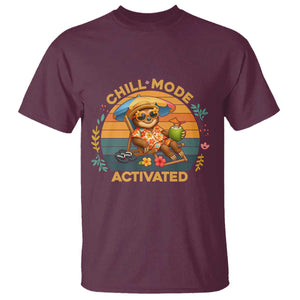 Chill Mode Activated T Shirt Funny Sloth Summer Beach Vibes TS12 Maroon Print Your Wear